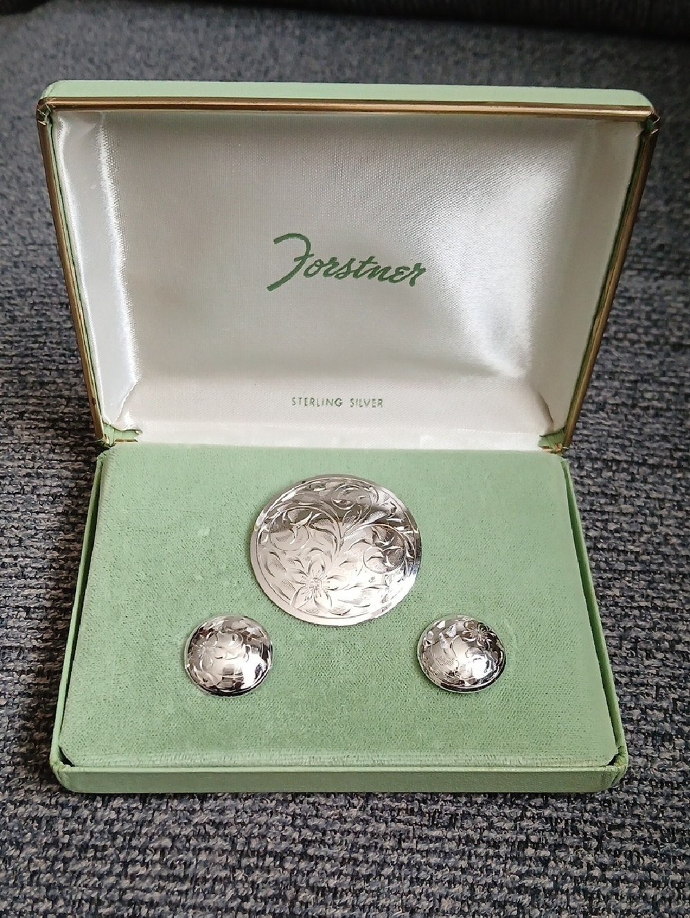 👛Vintage Forstner Sterling Silver Floral Brooch and Earrings Set - Silver